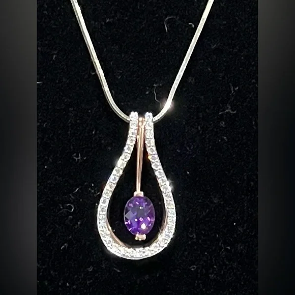 Zeghani Amethyst & Diamond Two-tone sterling silver Necklace